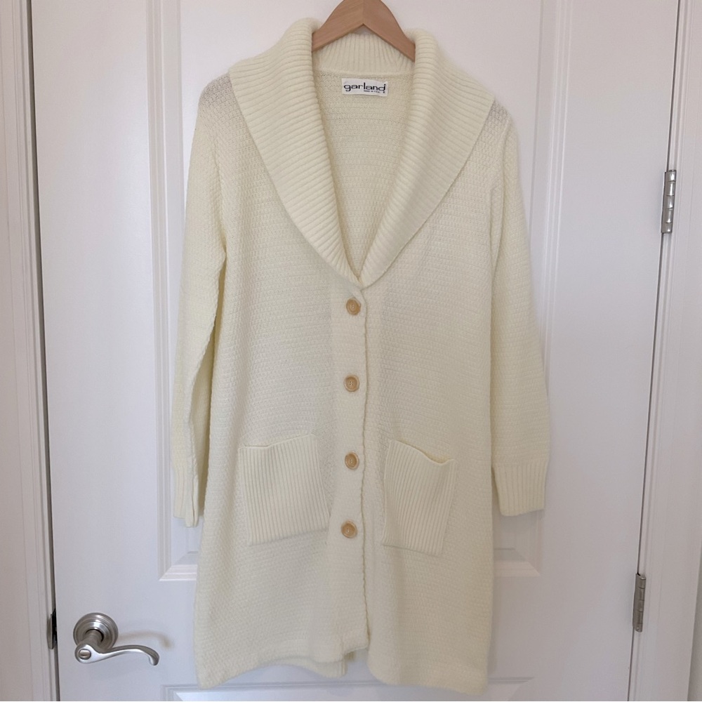 Vintage shawl collar cream acrylic coatigan cardigan